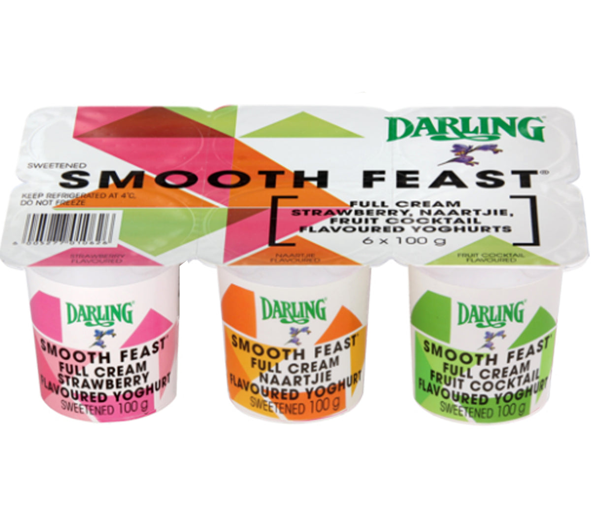 Darling Full Cream Strawberry, Naartjie, Fruit Cocktail Yoghurt 6 x 10